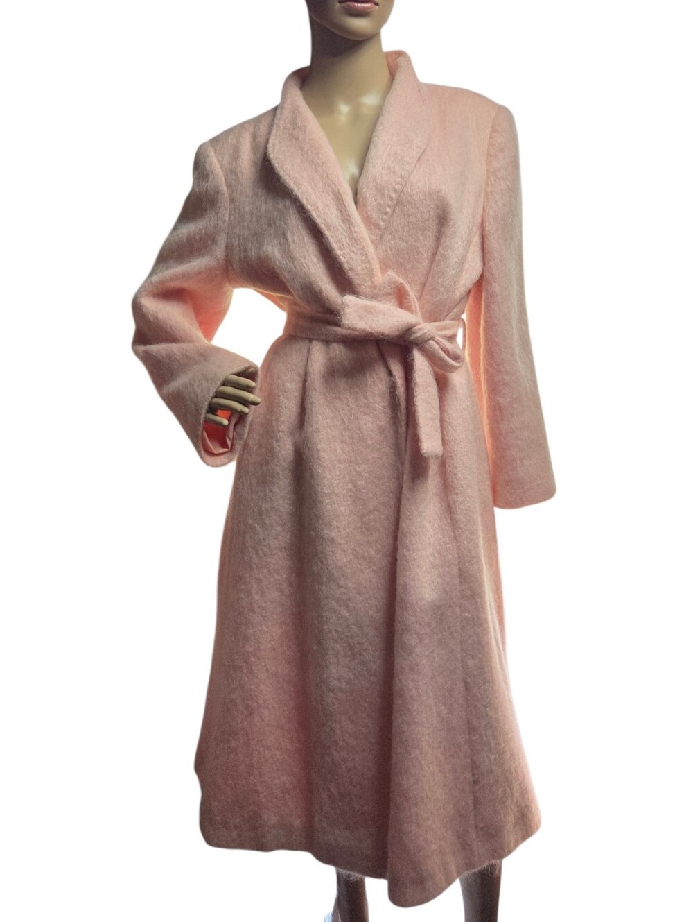 Vintage Emily Wetherby Baby Pink Wool Mohair Robe Coat Large